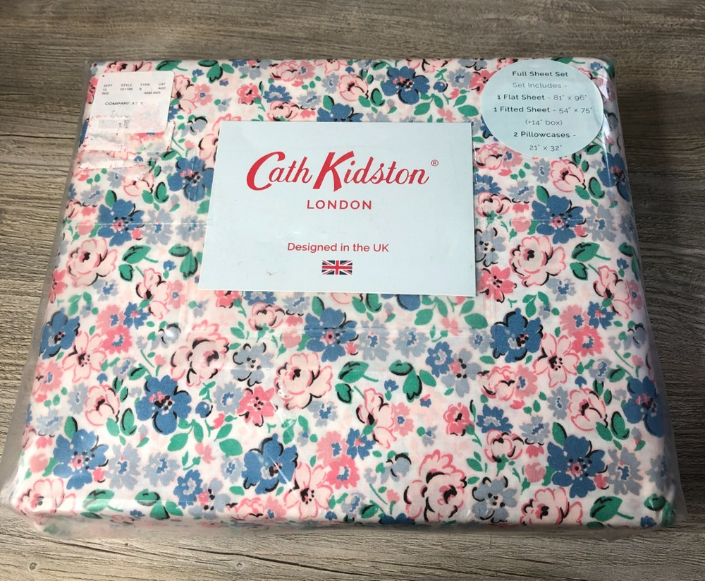 NEW Cath Kidston full 4pc Sheet Set Clifton news cornflowers 100% Cotton